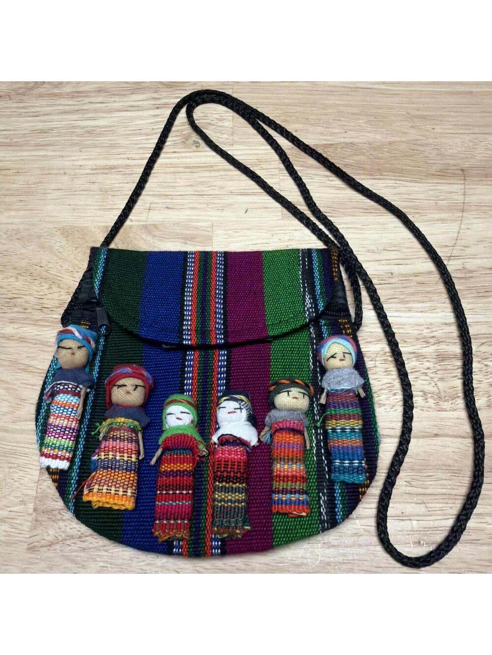 Colorful Guatemalan Worry Doll Pouch Purse Handmade Cloth Traditional